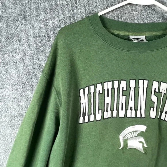 VTG Michigan State Spartans Sweatshirt Mens large Green Embrodiered Faded Y2K - Picture 6 of 13